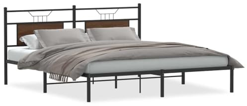 Eleganz Bettgestell ohne Matratze Braun Eichen-Optik 183x203 cm - Massivholz Doppelbett für Schlafzimmer, langlebig & stabil mit Kopfteil - Moderne Landhaus-Optik