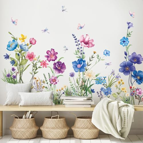SHUCHING Wandtattoo Wildblumen, Wandaufkleber Garten Blume Gänseblümchen, Wandsticker für Wohnzimmer Schlafzimmer Sofa