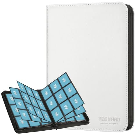 TCGUARD Sammelkarten Album für bis zu 540, 9 seitlich Sammelalbum Reißverschluss Binder für Sammelkarten, MTG Karten Heft für Spielkarten, Sportkarten, Yugioh etc. reines Weiß