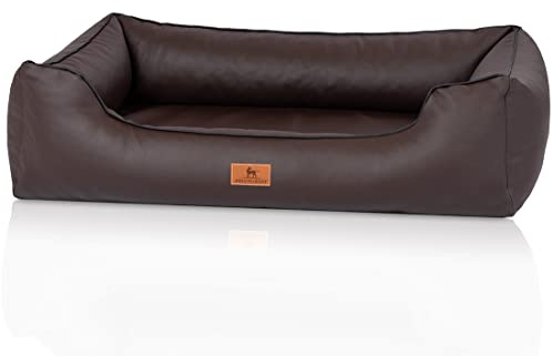 Knuffelwuff orthopädisches Hundebett Montana aus Kunstleder S 70 x 50cm Braun - Abnehmbarer Bezug - leicht zu reinigen - für große, mittelgroße und kleine Hunde