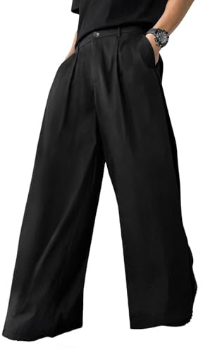 CLOAKA Pantaloni da abito da uomo Baggy, moda business, pantaloni chino moderni, gamba larga, pantaloni casual lunghi con tasche, Nero , M