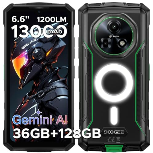 Fire 5 Ultra Rugged Smartphone, 36GB+128GB/2TB Telefono Indistruttibile, 1200LM, MTK G81, 13000mAh 6.6 Cellulare Antiurto Android 16, 48MP, Camping Lights/4G Dual SIM/Fingerprint/Face ID/NFC