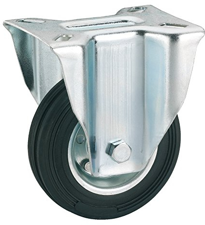 Dörner + Helmer Vollgummi-Bockrolle, 80mm x 25mm, 50kg Tragkraft, 100mm x 85mm Platte, Stahlblechfelge, Richtungsfixiert