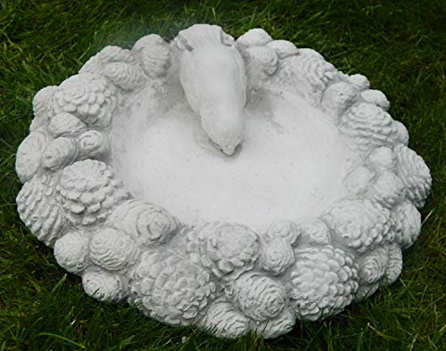 Skulptur Vogel Tränke Dekoskulptur Beton Gartenelement Vogeltränke mit Vogel und Tannenzapfen H 6 cm Gartendeko Garten Dekofigur Gartenskulptur