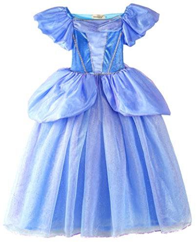 ELSA & ANNA Abito da principessa per bambina - Costume da bambina congelata - Abito da principessa per bambina per feste, compleanni, travestimenti e Halloween - Abito da principessa - Età 3-4