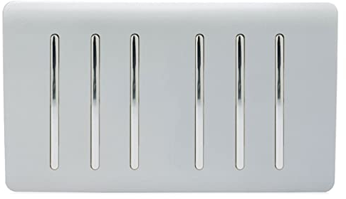 Trendi 6 Gang 2 way 240V Screwless Raised Front Twin Plate Plastic Artistic Modern Glossy 10 Amp Chrome Rocker Electrical Wall Light Switch Platinum Silver - ART-SS66SI