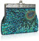 YYW Vintage Clutch Sequin Teal Peacock Unusual Antique Beaded Sequin Evening Handbag Women's Fashion Designer Elegant Purse (Peacock blue)