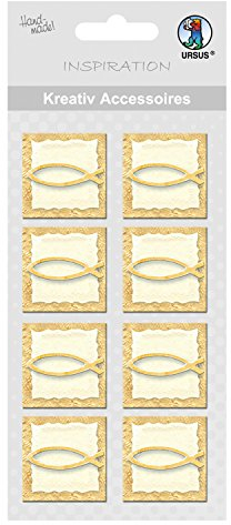Ursus 564000140 - Kreativ Accessoires, Fisch 1, gold, 8 Stück, selbstklebend, aus verschiedenen hochwertigen Materialien, zum Verzieren und Dekorieren von Scrapbooking, Karten und Geschenke