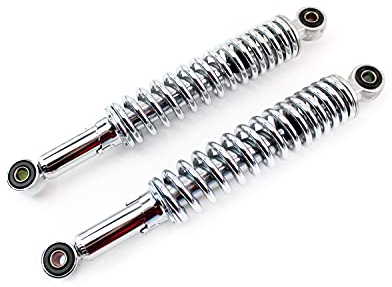 2x Stoßdämpfer Federbein 300mm hydraulisch 5-fach verstellbar Chrom inclusive 4 Reduzierungshülse für Simson Vogelserie Schwalbe Kreidler