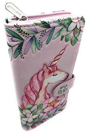 Shag Wear Große Geldbörse für Damen aus veganem Leder mit Tiermotiven, Einhorn pink, Large, Modern