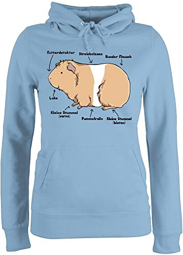 Pullover Damen Hoodie Frauen - Tiere Hase & Co. - Meerschwein Anatomie I Meerschweinchen I Geschenk Meerschweinchen Liebhaber - S - Hellblau - hoddis Pulli mit tiermotiv Tieren tiermotive