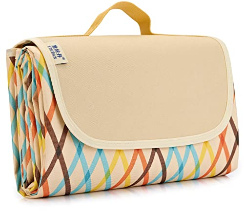 Rojeam Picknickdecke Stranddecke mit Tragegriff Campingdecke mit Wasserdichter Unterseite Draussen Decken Picknick-Matte Strand-Matte
