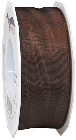 Präsent Lyon Band mit Drahtkante Ebenholz, 25 m Dekoband zum Verzieren & Basteln, 40 mm Breite, leicht biegsames Schleifenband, für Festliche Dekos zu besonderen Anlässen