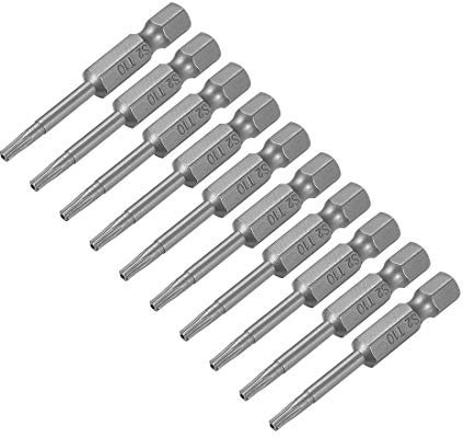 sourcing map Taladros de destornillador de estrella de seguridad Torx de 50mm de largo de vástago hexagonal de 1/4 TS10, 10 unidades