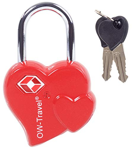 OW-Travel Lucchetto Forma di Cuore con Chiavi TSA per Valigie e Bagagli da Viaggio per Armadietto Valigia Accessori Viaggio Aereo Bagaglio Borse Trolley USA Palestra (Lucchetti con Chiavi, Rosso 1)