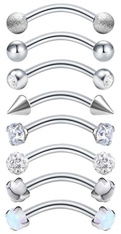 Mayhoop Augenbrauenpiercing Rook Conch Daith Piercings 16G Chirurgenstahl Curved Barbell mit Kugeln Opal CZ Kegel als Banane Barbells Knorpelpiercing Bauchpiercing