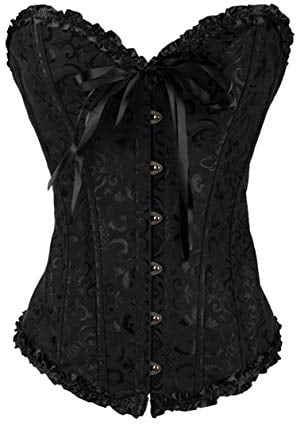 Sxybox Damen Korsett Bauchweg Vollbrust Corsage Top Gothic Burlesque Schnüren Bustier,Schwarz,M