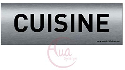 AUA SIGNALETIQUE - Plaque de porte Aluminium brossé imprimé AluSign Texte - 150x50 mm - Double Face adhésif au dos (Cuisine)