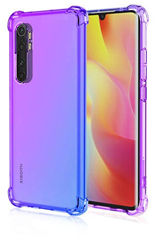 HAOYE Hülle für Xiaomi Mi Note 10 Lite Hülle, Farbverlauf-TPU Handyhülle, [Vier Ecken Verstärken] Weiche Transparent Silikon Soft TPU Case Schock-Absorption Durchsichtig Schutzhülle (Lila/Blau)