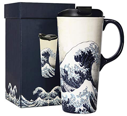 Mug de voyage en céramique en porcelaine avec couvercle anti-déversement et boîte de 16 oz