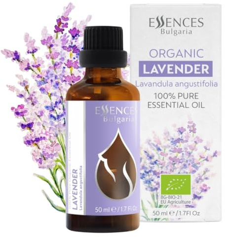Essences Bulgaria Aceite Esencial de Lavanda Orgánico 50ml | Lavandula angustifolia | 100% Puro y Natural | Sin Diluir | Grado Terapéutico | Granja Familiar | Destilado al Vapor |Sin OMG