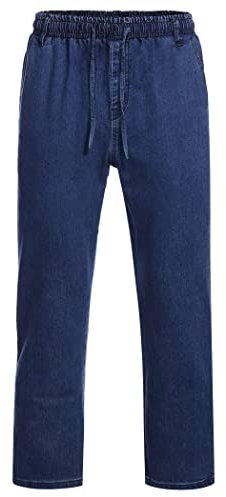 COOFANDY Pantalones Vaqueros De Pierna Recta para Hombre Pantalones De Mezclilla Elásticos Pantalones Vaqueros Sin Cordones Pantalones Cómodos para Hombres Cintura Elástica-Azul,M
