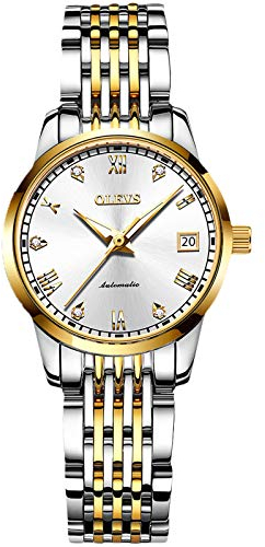 rorios Damen Automatikuhr Mode Leuchtend Armbanduhr mit Edelstahl Armband wasserdichte Diamant Uhr Mechanische Damen Uhren
