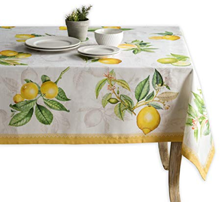 Maison d' Hermine Tischdecke, 100% Baumwolle 140cm x 180cm waschbare, quadratische Tischdecke, dekorative Oster-Tischdecke für Essen, Buffetpartys und Camping, Limoncello – Frühling/Sommer