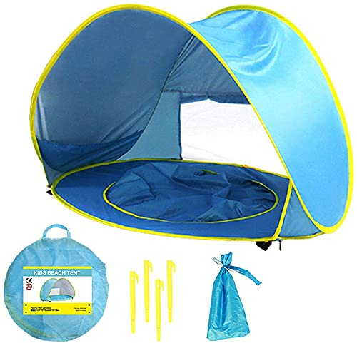 Baby Strandmuschel Strandzelt Pop Up UV Schutz mit Baby Pool Kinder Beach Zelt mit Trennbarer Pool Wasserdichtes und Belüftetes Tragbares Beach Zelt,Mit Tragetasche Sun Shelter (Blue)