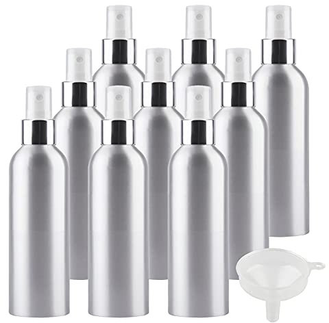 TIANZD 12 Piezas Pequeño 200 ml botella de spray pulverizador Botella de Aluminio Plata con Bomba en Blanco/Plata Niebla Fina Atomizador para Perfume Viaje Artículos de Agua Cosmético con Embudo