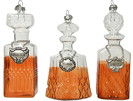Decoris Christbaumschmuck Glas 12cm x 1 Stück Sortiert Tequila Bourbon Karaffen Weihnachtskugeln klar braun
