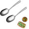 Cuillères de service et écumoires en acier inoxydable, 2 grandes cuillères de service, cuillères de service à long manche, cuillères de table pour buffets et repas de famille (25cm)
