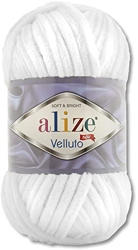 Alize Velluto - Gomitolo di lana da 100 g, in 30 colori, 55, colore bianco