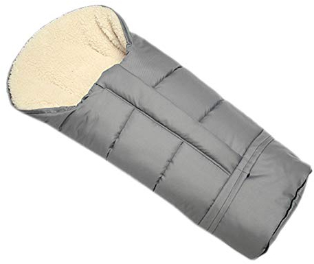 BambiniWelt by Rafael K. Winterfußsack – universaler Fußsack für Kinderwagen, Buggy & Schlitten in Mumienform – Lammwolle, größenverstellbar (90–110 cm), warm, waschbar & windabweisend (hellgrau)