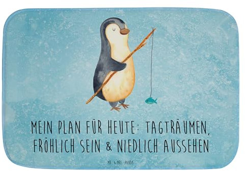 Mr. & Mrs. Panda Duschvorleger Pinguin Angler - Geschenk, Urlaub, Seevogel, Angel, Hobby, Badgarnitur, Teppich Badezimmer, Badteppiche, Freundinnen,