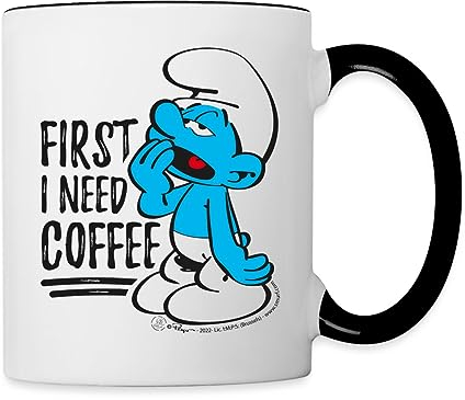 Spreadshirt Die Schlümpfe Fauli Schlumpf Tasse Zweifarbig, One size, Weiß/Schwarz