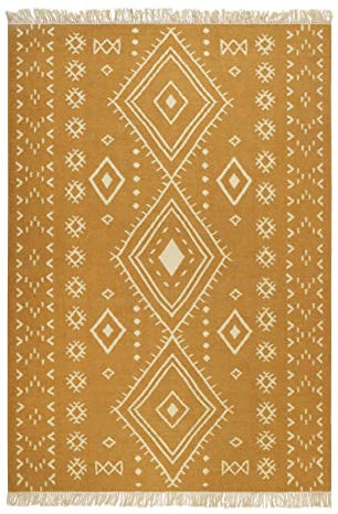 Kelim Teppich handgewebt - Naturfaser Läufer & Teppiche bestens geeignet fürs Wohnzimmer & Schlafzimmer, Handwebteppich & Wollteppich, nachhaltig & hochwertig, 160 x 230 cm, Senfgelb - Monaco