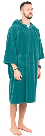 Lifeventure Handtuch Wickelmantel | Leichter, Warmer, dehnbarer Poncho mit Kapuze zum Surfen, Schwimmen, Camping Frottee Reisen, Umkleiden im Freien, Blaugrün, Einheitsgröße