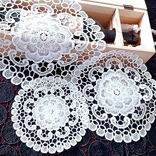 4 Stück Spitzendeckchen Spitze Untersetzer Runden Blumen-Form Matte Tischset Platzsets Tisch Vollhäkel Deckchen Cup Coasters für Esszimmer Küche Bankett Hochzeit Deko 30cm,Freesie