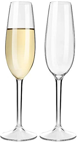 COOKY.D Reusable Tritan-Plastic Champagne Flutes Unbreakable Plastic Dishwasher Safe Glassware Wedding Anniversary Birthday Party Gift-226ML/7.3oz,Set of 2