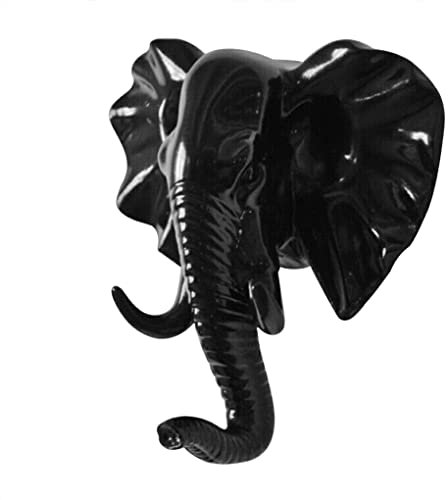 rongweiwang Tierkopf Wandaufhänger, Wandmontage, Haken, Dekoration, Schlüsselhalter, Kunstverzierung, Geschenk für Schlafzimmer, Büro, Korridor, Schwarz, Elefant