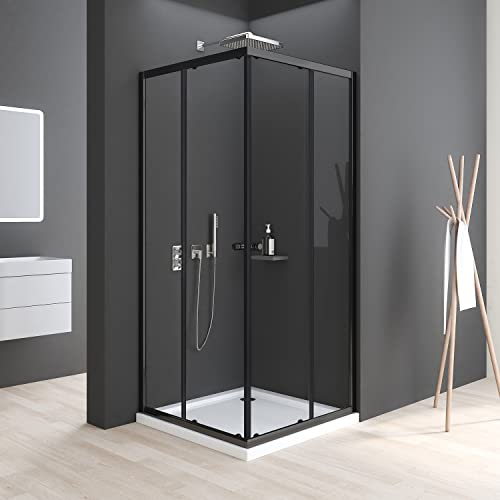 Duschkabine 80x80cm Eckeinstieg mit Schiebetüren 6mm ESG Glas Matt Schwarz Duschabtrennung Dusche Duschwand Höhe 185cm ohne Duschtasse