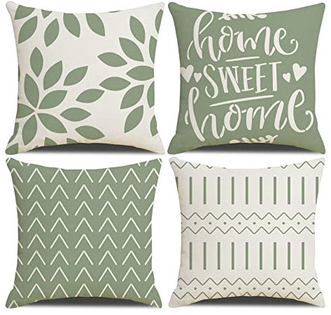 Fundas de cojín 45 x 45 juego de 4 fundas de cojín de funda de almohada cuadrada de Verde claro 18x18 4 unidades para patio al aire libre, jardín, sala de estar, sofá, decoración de casa de campo