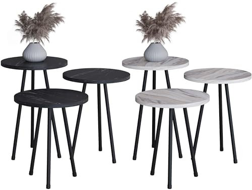 VCM 3-TLG. Set Beistelltisch | Tisch im schlichten Marmor Optik Design | Maße ca. H. 42/47/52 x B. 34 x T. 34 cm | Wohnzimmertisch - Mirola