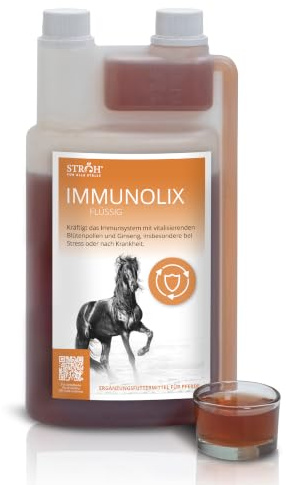 STRÖH Immunolix flüssig - 1L - Immunkräutersaft Pferde - Karenzzeit: 48h | Natürliche Kräutermischung - Stärkung der Abwehrkräfte beim Pferd - Zuckerfrei - Leicht zu dosieren - Hohe Akzeptanz