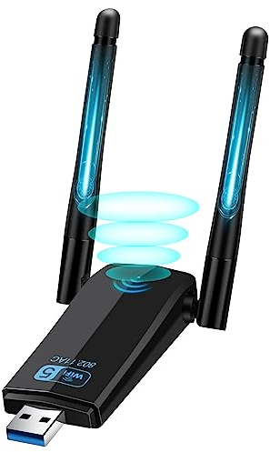AXFEE Cle WiFi USB 3.0, AC1300 Mbps Clé WiFi Puissante, 2.4G / 5GHz Dongle WiFi, 5DBI Double Bande, Antenne WiFi Longue Portée pour PC/Laptop/Desktop/Tablet, pour Windows 11/10/ 8/7/ XP