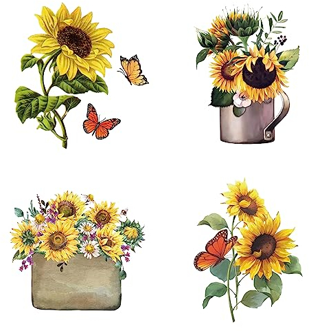 GORGECRAFT 4 Stile Sonnenblumen-Fensteraufkleber Schmetterlings-Fensteraufkleber Gänseblümchen-Fensteraufkleber Vinylfolie Für Glasschiebetüren Schlafzimmer Dekoration Verhindert Vogelschläge