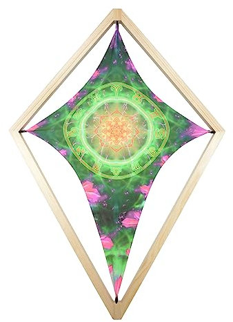 PSYWORK Schwarzlicht Segel Spandex | Drache Framed Zodiac Signs Green | 60 x 86cm | UV-aktiv | fluoreszierend | Wandtuch Wandbehang Stoff Neon Deko Party Tuch Tapestry Poster Psy Goa