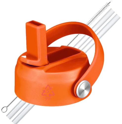LLCJYYCY Lids with Straw for Hydroflask Wide Mouth 20 32 40 oz, Flex Straw Lid Fit for Hydro Flask Sport Water Bottles, Flexible Handle Replacement Lid Straws Cap Top Accessories (Bright Orange)