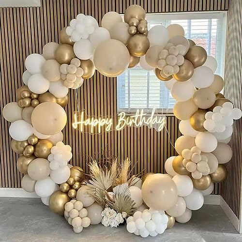 White Gold Balloons Arch Kit,185 Pcs White Sand Gold with Nude Balloons Arch Garland Kit for Boho Wedding Birthday Party Decoration Baby Shower Anniversary Engagement